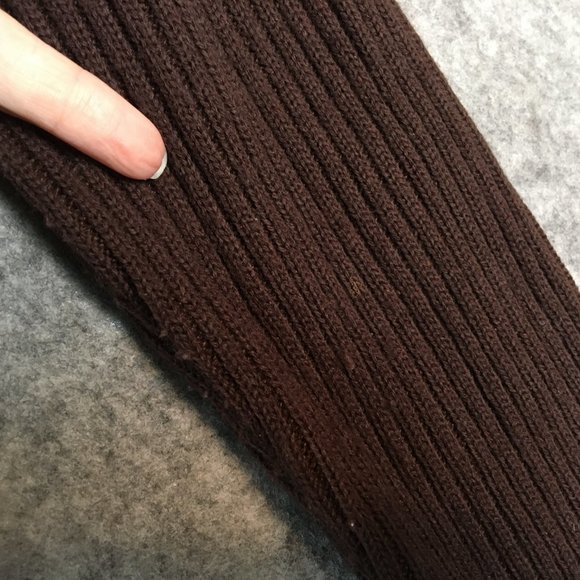 Vintage Sweater Jacket L 12 14 Brown Ribbed Knit Slim Fit Faux Fur Collar Casual - Picture 5 of 10